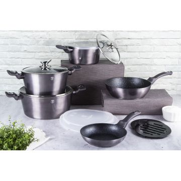 Set pentru gatit Berlinger Haus, Carbon Pro, 13 piese, aluminiu forjat, gri inchis