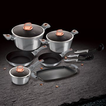 Set pentru gatit Berlinger Haus, Moonlight, 14 piese, aluminiu forjat, gri