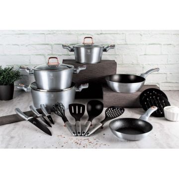Set pentru gatit Berlinger Haus, Moonlight, 17 piese, aluminiu forjat, gri