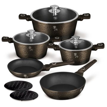 Set pentru gatit Berlinger Haus, Primal Gloss, 10 piese, aluminiu forjat, negru