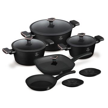 Set pentru gatit Fashion TV, Black Rose, 11 piese, aluminiu forjat, negru