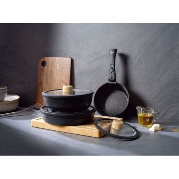 Set vase pentru gatit, Hermia, 343HNG1102, Baza de indicție, Negru