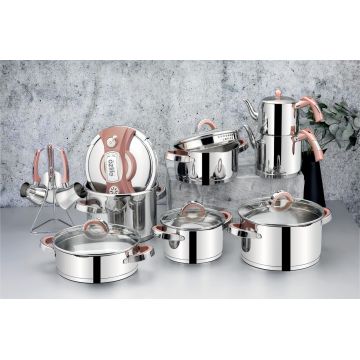 Set vase pentru gatit, Hermia, 357NYP1102, Capac: 18 x 18 cm (1 bucată), Argintiu / Roz