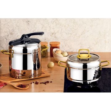 Set vase pentru gatit, Hermia, 357NYP1109, Capac: 22 x 22 cm (1 bucată), Argint / Aur