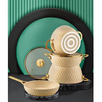 Set vase pentru gatit, Hermia, 357NYP1112, Pot 2: 24 cm / 6,5 lt (1 bucată), Crem