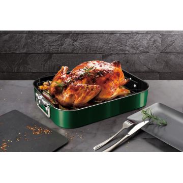 Tava de copt cu gratar Berlinger Haus, Emerald, 41.5x32x7.7 cm, otel carbon, verde