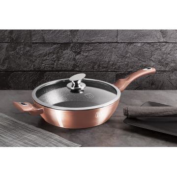 Tigaie adanca cu capac Berlinger Haus, Rose Gold, 28 cm, 3.8 L, aluminiu forjat, roz