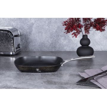 Tigaie grill Berlinger Haus, Shine Basalt, 28 cm, 2.1 L, aluminiu forjat, negru