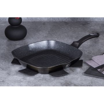 Tigaie grill Berlinger Haus, Shiny Black, 28 cm, 2.1 L, aluminiu forjat, negru