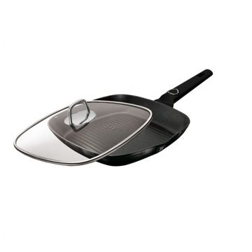 Tigaie grill cu capac Berlinger Haus, Black Vantage, 28 cm, 2.1 L, aluminiu forjat, negru lucios