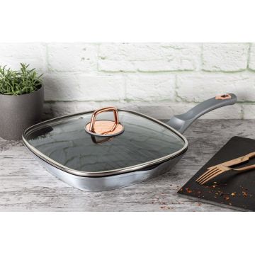 Tigaie grill cu capac Berlinger Haus, Moonlight, 28 cm, 2.1 L, aluminiu forjat, gri
