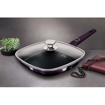 Tigaie grill cu capac Berlinger Haus, Purple Eclipse, 28 cm, 2.1 L, aluminiu forjat, mov