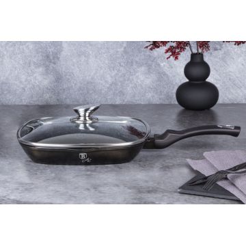 Tigaie grill cu capac Berlinger Haus, Shiny Black, 28 cm, 2.1 L, aluminiu forjat, negru