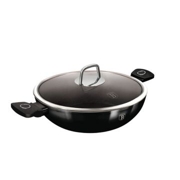 Tigaie Wok cu capac Berlinger Haus, Black Vantage, 30 cm, aluminiu forjat, negru lucios