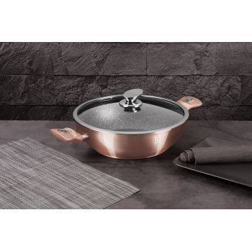 Tigaie Wok cu capac Berlinger Haus, Rose Gold, 30 cm, aluminiu forjat, roz