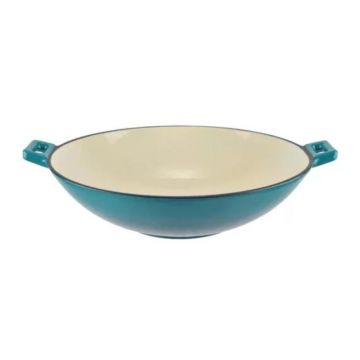 Wok din Fonta Emailata, Turcoaz, Perfect Home, 37 cm