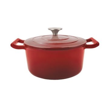Cratita cu Capac, Rosie, din Fonta Emailata, 26 cm, 4.8 l, Grunberg