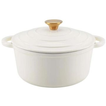 Oala din Fonta Emailata, 24 cm, 3.6 l, Alba, Perfect Home