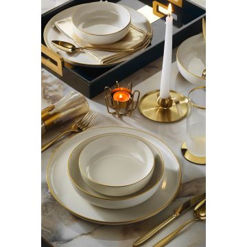 Serviciu de masă 18 bucăți MOD18Y445R520, Crem - Auriu, 27x27x3 cm - Crem - Auriu