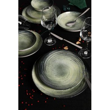 Serviciu de masă 24 bucăți GBSATN24KY4101630, Crem - Verde - Negru - Crem - Verde - Negru