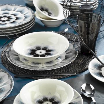 Serviciu de masă 24 bucăți NCHR24Y289014, Alb - Negru - Gri, 25x25x2 cm - Alb - Negru - Gri