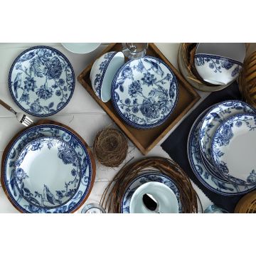 Serviciu de masă 24 bucăți ZG24Y2420939016, Albastru - Alb, 27x27x2 cm - Albastru - Alb