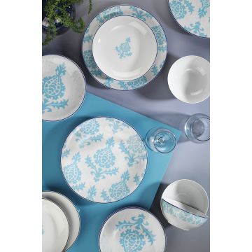 Serviciu de masă 24 bucăți ZG24Y24301073314, Alb - Turcoaz, 27x27x2 cm - Alb - Turcoaz
