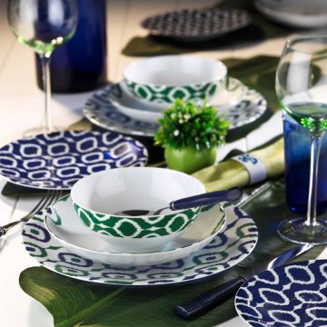 Serviciu de masă 24 bucăți ZG24Y24309133, Alb - Verde - Albastru, 20x20x2 cm - Alb - Verde - Albastru
