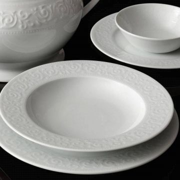Serviciu de masa, 24 piese, Portelan, Alb, 20x20x2 cm - Alb
