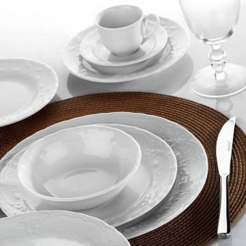 Serviciu de masa, 24 piese, Portelan, Alb - Alb