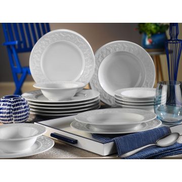 Serviciu de masa, 24 piese, Portelan, Alb - Alb