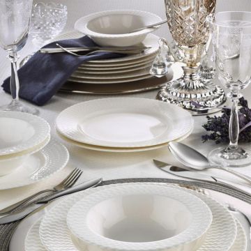 Serviciu de masa, 24 piese, Portelan, Alb - Alb