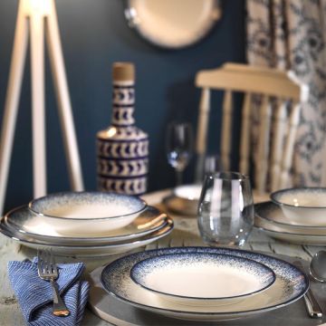 Serviciu de masa, 24 piese,  Portelan, Alb - Bluemarin - Albastru