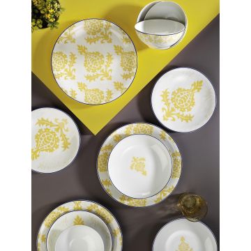 Serviciu de masa, 24 piese,  Portelan, Alb - Galben - Galben