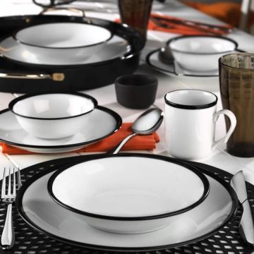 Serviciu de masa, 24 piese,  Portelan, Alb - Negru - Alb