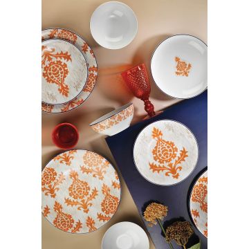Serviciu de masa, 24 piese,  Portelan, Alb - Portocaliu - Portacaliu