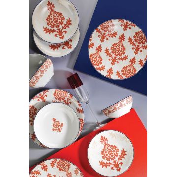 Serviciu de masa, 24 piese, , Portelan, Alb - Rosu - Rosu