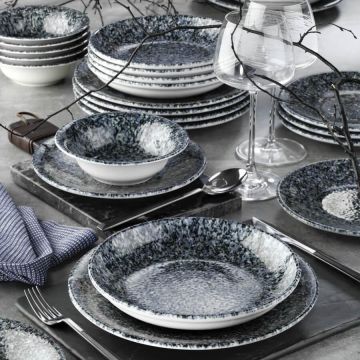Serviciu de masa, 24 piese,  Portelan, Negru - Negru