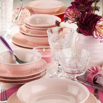 Serviciu de masa, 24 piese,  Portelan, Roz - Roz