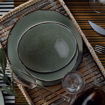 Serviciu de masa, 24 piese,  Portelan, Verde - Verde