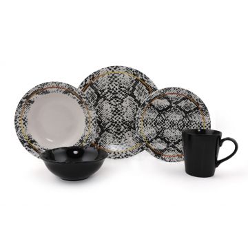 Serviciu de masă 30 bucăți Hira, Crem - Negru - Auriu, 24x24x3 cm - Crem - Negru - Auriu