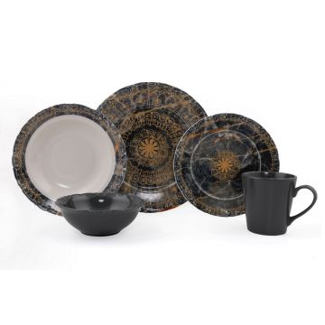 Serviciu de masă 30 bucăți Lena, Crem - Negru - Auriu, 24x24x3 cm - Crem - Negru - Auriu
