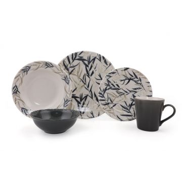 Serviciu de masă 30 bucăți Yaprak v2, Crem - Gri - Bej, 24x24x3 cm - Crem - Gri - Bej