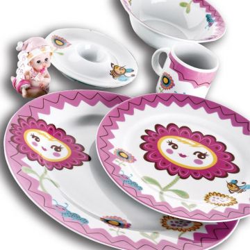 Serviciu de masa, 5 piese pentru micul dejun,  Portelan, Multicolor - Multicolor