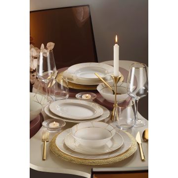 Serviciu de masă 60 bucăți BNKL60YT43011476, Alb - Auriu, 25x25x10 cm - Alb - Auriu