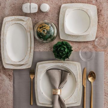 Serviciu de masă 61 bucăți GBSCR61KYT8305172, Alb, 29x18 cm - Alb