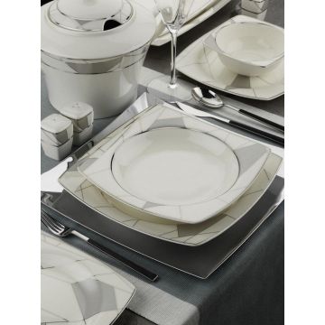 Serviciu de masa, 62 piese,  Portelan, Alb - Alb