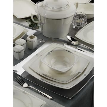 Serviciu de masa, 62 piese,  Portelan, Alb - Negru - Alb