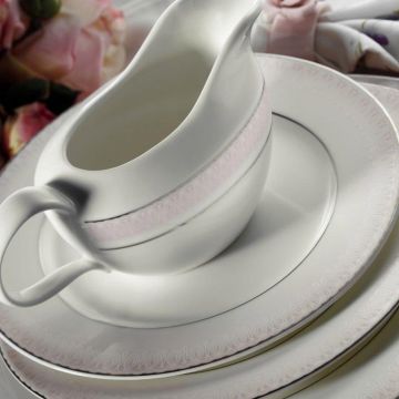 Serviciu de masa, 62 piese,  Portelan, Alb - Roz - Alb