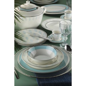 Serviciu de masă 68 bucăți BNKL68YT43010555, Turcoaz - Gri - Alb, 27x27x2 cm - Turcoaz - Gri - Alb